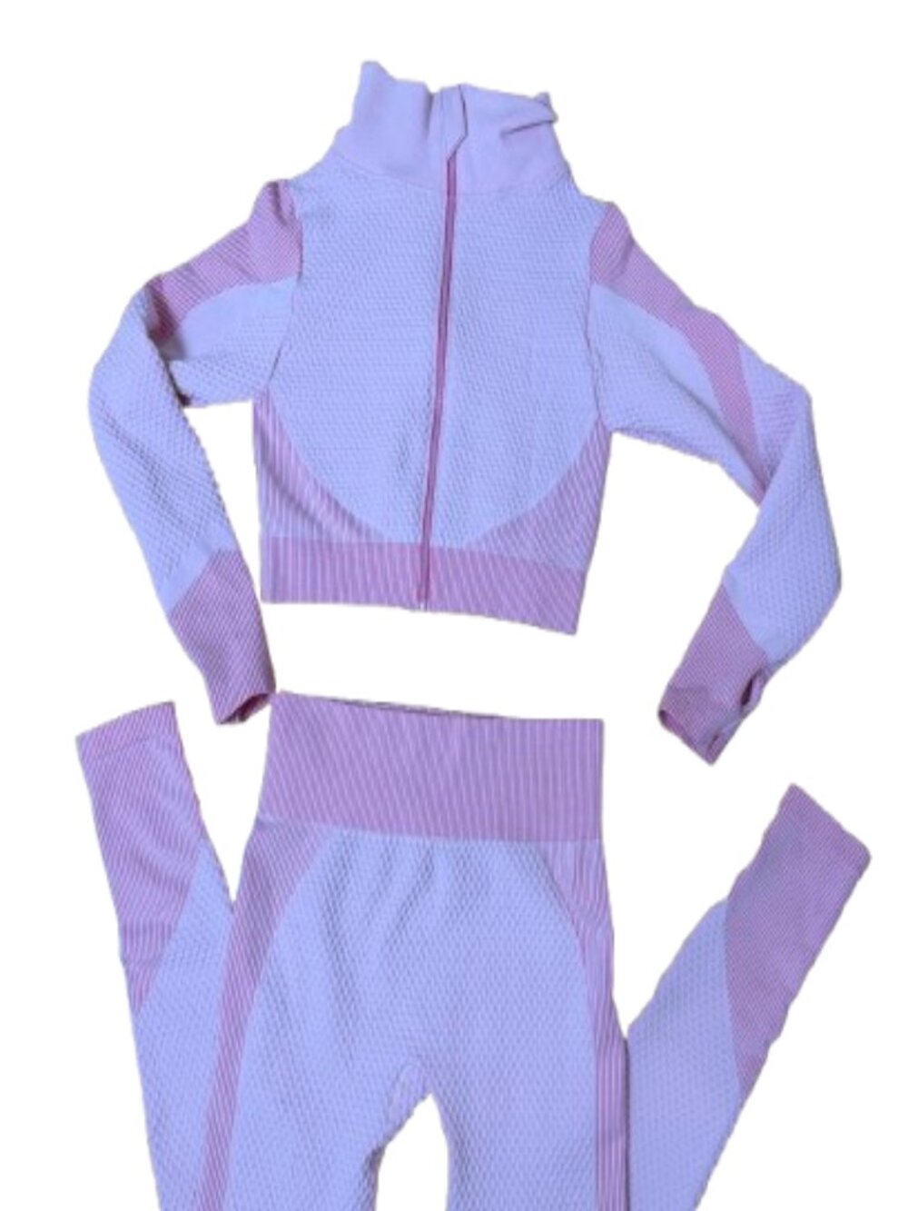 Pink Two Piece Work Out Athleisure Set Seamless Ribbed High Waist Size Large